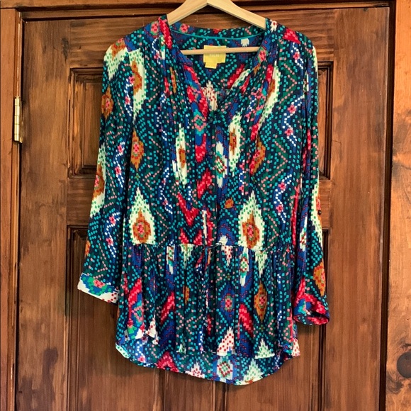 Maeve Tops - Maeve Blue patterned Blouse